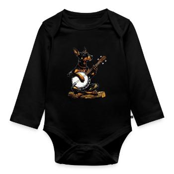 Doberman Chien Joueur de Banjo Bluegrass - Body Bébé bio manches longues - noir - Devant