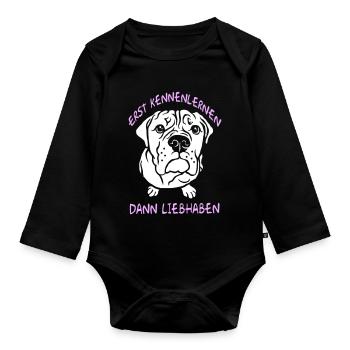 D’abord apprendre à se connaître, puis s’aimer - Bulldog - Body Bébé bio manches longues - noir - Devant