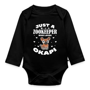 just a zookeeper who loves okapi Design - Organic Longsleeve Baby Bodysuit - black - Front