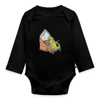 Dinosaurier Klavierspieler Kinder Musik Klavier - Baby Bio-Langarm-Body - Schwarz - Vorne