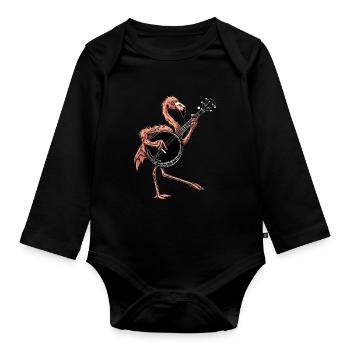 Flamingo Animal Joueur de banjo bluegrass - Body Bébé bio manches longues - noir - Devant