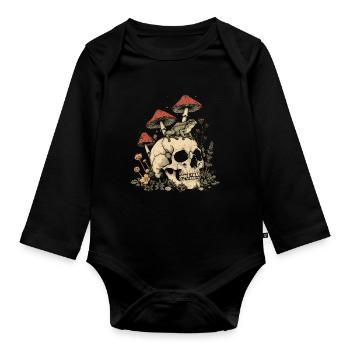 Cottagecore Aesthetic Frog Skull Mushroom Wit - Organic Longsleeve Baby Bodysuit - black - Front