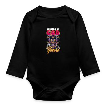 75. Geburtstag 75 Jahre lang von Gott gesegnet - Baby Bio-Langarm-Body - Schwarz - Vorne