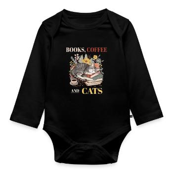 Livres, café et chats - Journée parfaite pour - Body Bébé bio manches longues - noir - Devant
