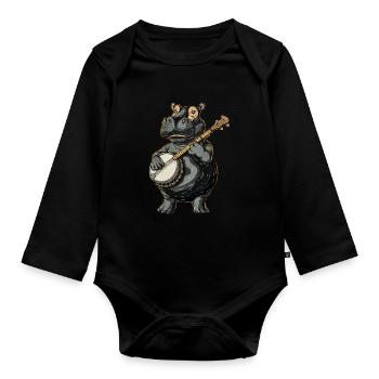Hippo Hippopotamus Bluegrass Banjo Spieler - Baby Bio-Langarm-Body - Schwarz - Vorne