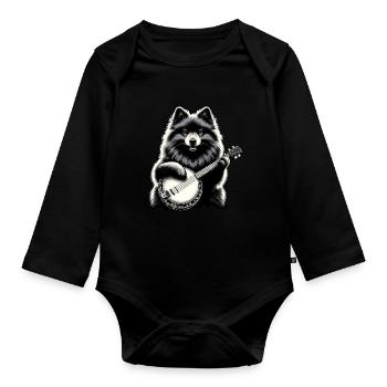 Keeshond Dog Joueur de banjo bluegrass - Body Bébé bio manches longues - noir - Devant