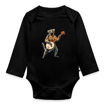 Lemur Ringtail Joueur de banjo bluegrass - Body Bébé bio manches longues - noir - Devant