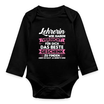 Lehrer Lehrerin Schule Geschenk - Baby Bio-Langarm-Body - Schwarz - Vorne