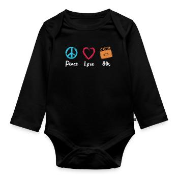 Peace Love 80s - Organic Longsleeve Baby Bodysuit - black - Front