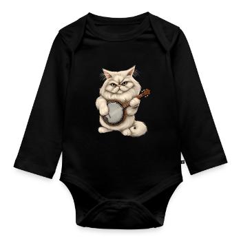 Chat persan Joueur de banjo bluegrass - Body Bébé bio manches longues - noir - Devant