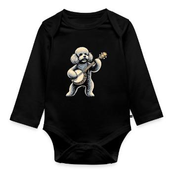 Pudelhund Bluegrass Banjo Spieler - Baby Bio-Langarm-Body - Schwarz - Vorne