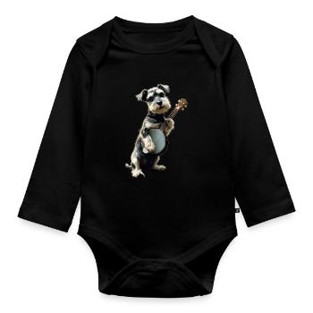 Schnauzer Chien Joueur de Banjo Bluegrass - Body Bébé bio manches longues - noir - Devant