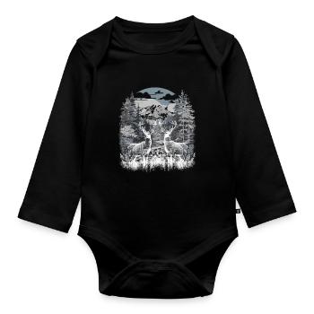Hirsche Österreich Natur Wanderung Wandern Urlaub - Baby Bio-Langarm-Body - Schwarz - Vorne