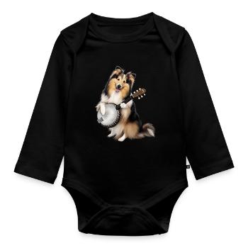 Shetland Sheepdogs Dog Bluegrass Banjo Player - Organic Longsleeve Baby Bodysuit - black - Front