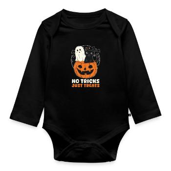 Chat d’Halloween Pas de tours, juste des friandises - Body Bébé bio manches longues - noir - Devant