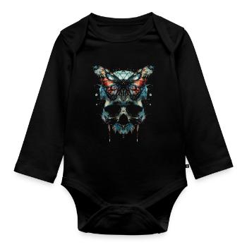 Weirdcore Ästhetik Schädel Schmetterling Strangeco - Baby Bio-Langarm-Body - Schwarz - Vorne