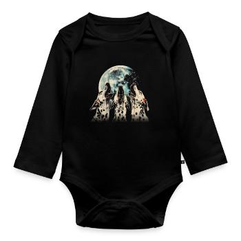Dalmatiner Hund Heulender Mond - Baby Bio-Langarm-Body - Schwarz - Vorne