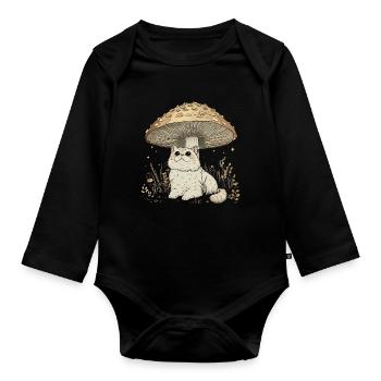 Cottagecore Esthétique Chat Mignon Champignon Sorcière - Body Bébé bio manches longues - noir - Devant