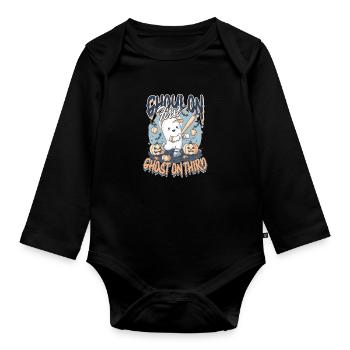 Halloween-Baseball-Ghoul an erster, Geist an dritter Stelle - Baby Bio-Langarm-Body - Schwarz - Vorne