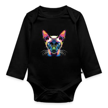 Siamese Cat Popart - Organic Longsleeve Baby Bodysuit - black - Front