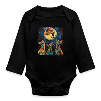 Chihuahua Hund Heulender Mond - Baby Bio-Langarm-Body - Schwarz - Vorne