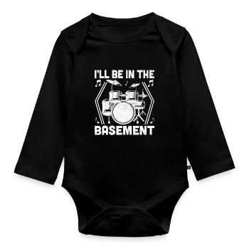 Je serai dans le sous-sol Tambour Tambour Batteur - Body Bébé bio manches longues - noir - Devant