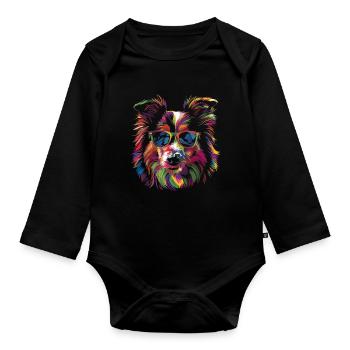 Shetland Sheepdogs Dog Sunglasses Popart - Organic Longsleeve Baby Bodysuit - black - Front