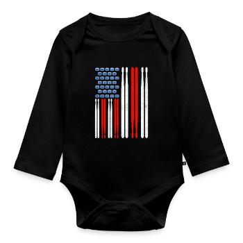 Drapeau américain tambour Patriot Tambour Mélomane Dru - Body Bébé bio manches longues - noir - Devant
