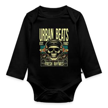 Retro Vintage Skull Urban Beat und frische Reime - Baby Bio-Langarm-Body - Schwarz - Vorne