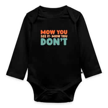 Lawn mower mowing - Organic Longsleeve Baby Bodysuit - black - Front
