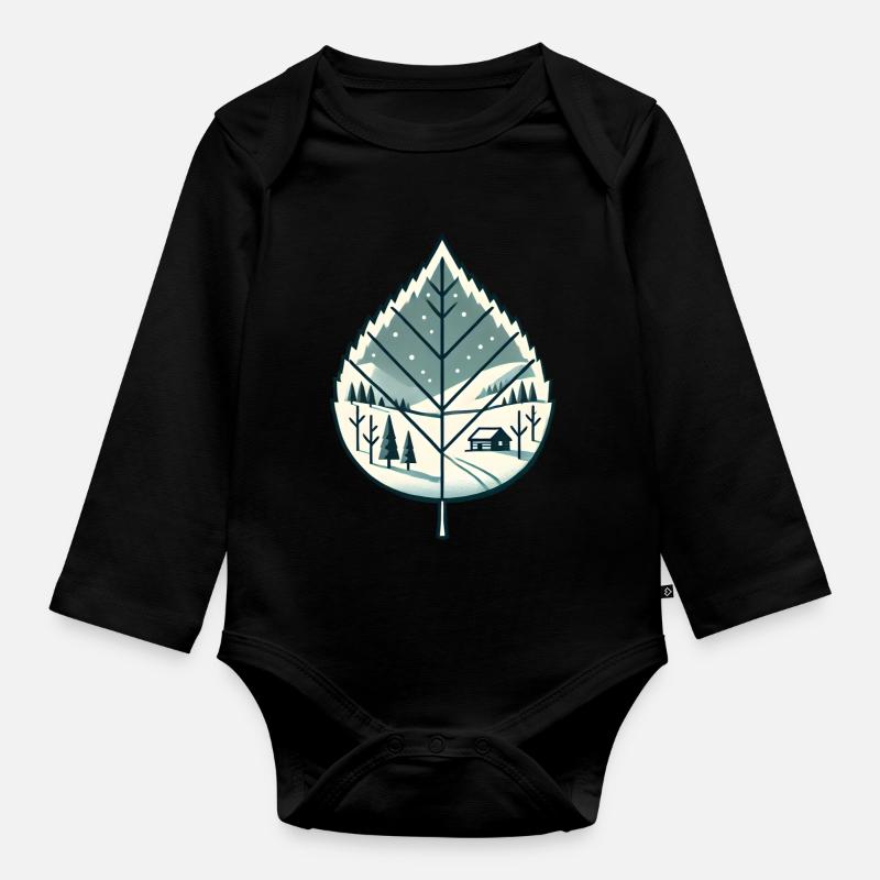 Blatt mit Schneelandschaft - Baby Bio-Langarm-Body - Schwarz