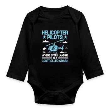 Pilotes d’hélicoptère où chaque atterrissage est un contrôle - Body Bébé bio manches longues - noir - Devant