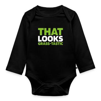 Lawn mower mowing - Organic Longsleeve Baby Bodysuit - black - Front
