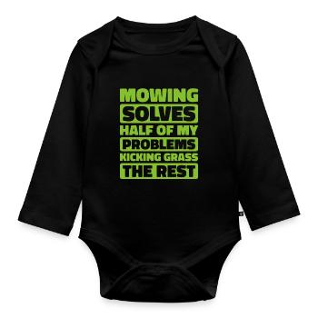 Lawn mower mowing - Organic Longsleeve Baby Bodysuit - black - Front