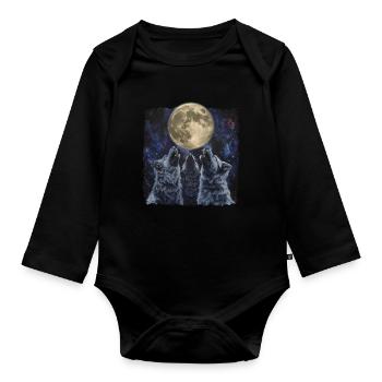 Keeshond Hund Heulender Mond - Baby Bio-Langarm-Body - Schwarz - Vorne