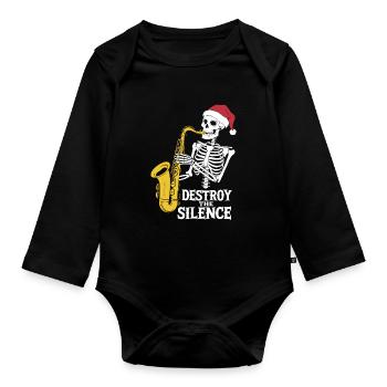 Saxophone squelette Destroy the Silence Musique - Body Bébé bio manches longues - noir - Devant