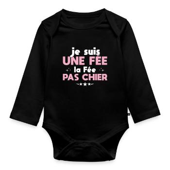 Je Suis Une Fée La Fée Pas Chier - Body Bébé bio manches longues - noir - Devant