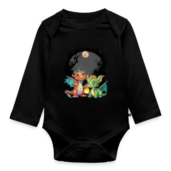 mystisch Drache Drachen Märchen Märchenfigur - Baby Bio-Langarm-Body - Schwarz - Vorne