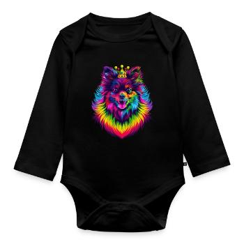Keeshond Chien Couronne Popart - Body Bébé bio manches longues - noir - Devant