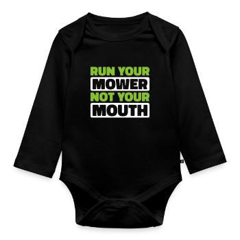 Lawn mower mowing - Organic Longsleeve Baby Bodysuit - black - Front