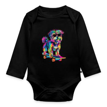 Lunettes de soleil maltais chien skateboard Popart - Body Bébé bio manches longues - noir - Devant