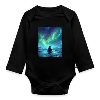 Nordlichter Tier Aurora Borealis Pinguin - Baby Bio-Langarm-Body - Schwarz - Vorne
