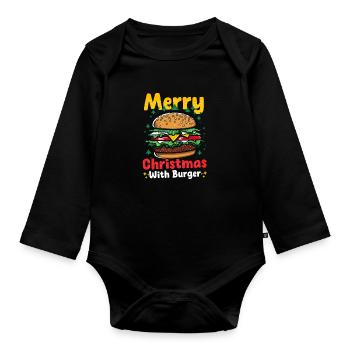 Burger Noël Joyeux Noël avec burger - Body Bébé bio manches longues - noir - Devant