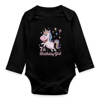 Licorne drôle 7e anniversaire fille - Body Bébé bio manches longues - noir - Devant