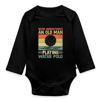 Never Underestimate An Old Man Playing Water Polo - Organic Longsleeve Baby Bodysuit - black - Front