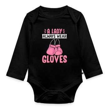 Muay Thai Thai Boxen Boxhandschuhe Lady Wear Hands - Baby Bio-Langarm-Body - Schwarz - Vorne