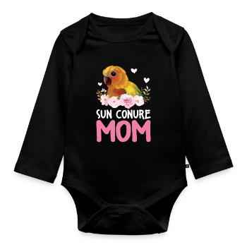 Soleil Perruche Maman Perroquet Maman Perroquet Oiseau Femme - Body Bébé bio manches longues - noir - Devant
