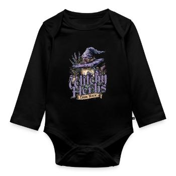 Apotheker Kräutersammler Witchy Herbs Dark Magic - Baby Bio-Langarm-Body - Schwarz - Vorne