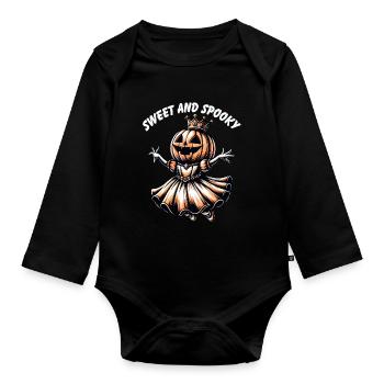 Princesse citrouille d’Halloween avec couronne - Body Bébé bio manches longues - noir - Devant