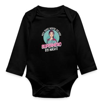 Infirmière en chirurgie médicale Infirmière le jour, super-héros la nuit - Body Bébé bio manches longues - noir - Devant